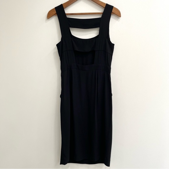 A.L.C black faux wrap midi dress Strappy open back pockets cocktail LBD size 8 - Picture 2 of 11